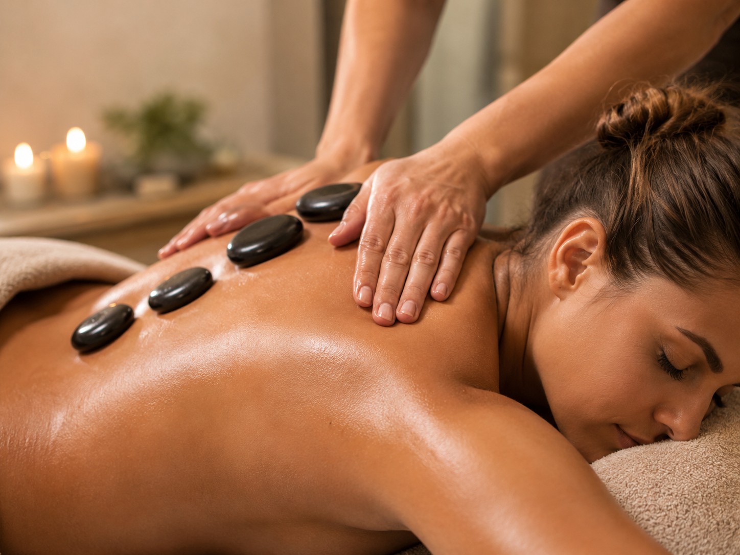 Therapeutic massage with hot stones